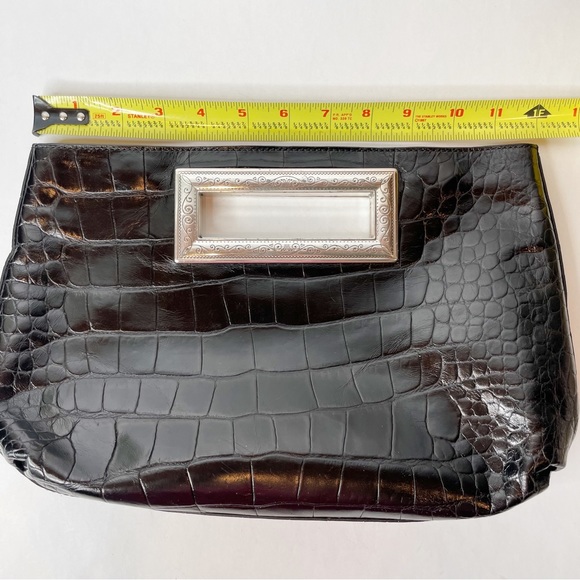 Vintage Brighton Croc Embossed Black Leather Magnetic Close Clutch - Picture 14 of 15